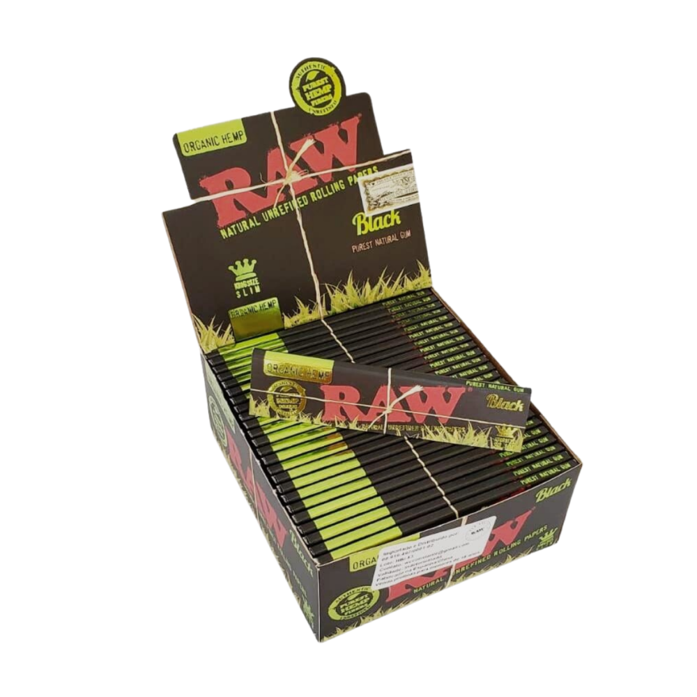 PAPEL CIG BLACK ORGANIC HEMP KING SIZE C/50 – RAW – REF.: 1068 - JVB Distribuidora