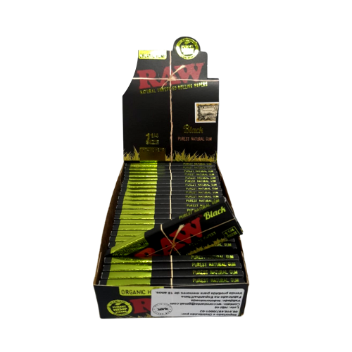 PAPEL CIG RAW  BLACK ORGANIC HEMP P 1/4 BOX/24  50 LEAVES  – REF.: 1175 - JVB Distribuidora