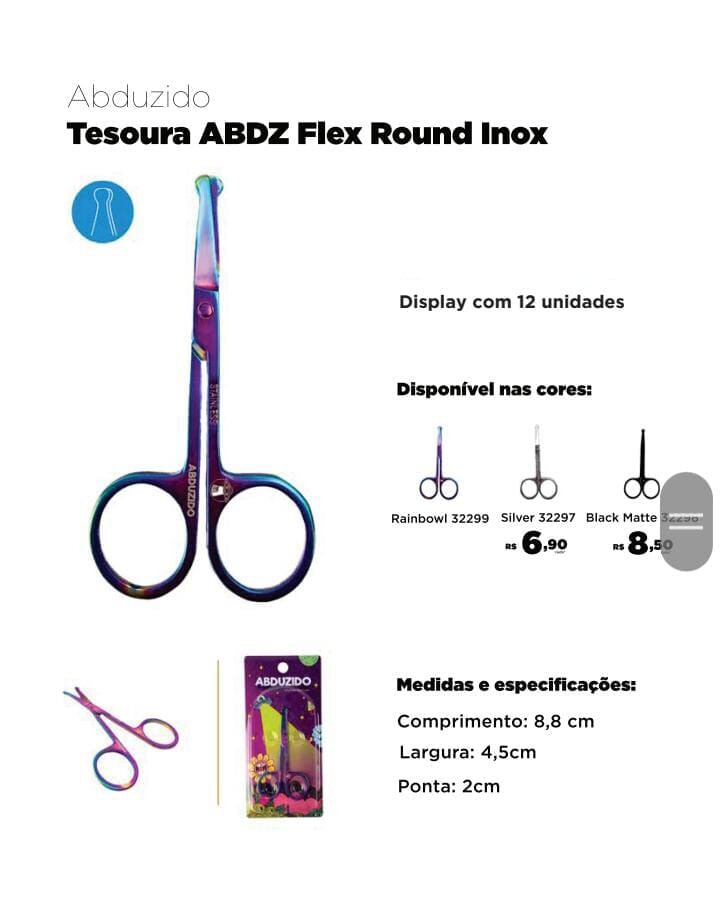 TESOURA FLEX ROUND INOX  C/12 – ABDZ – REF – 1658 – - JVB Distribuidora