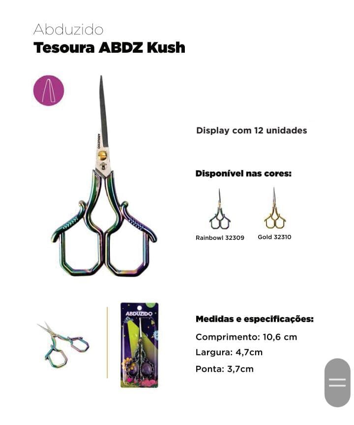 TESOURA KUSH   C/12 – ABDZ – REF – 1655 – - JVB Distribuidora